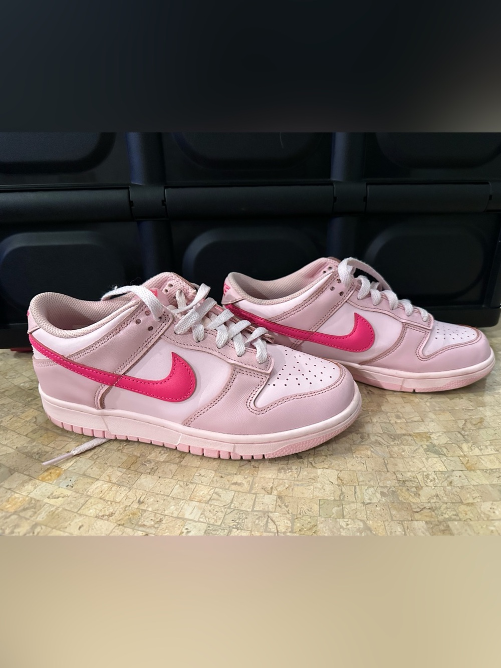 Nike Dunks Low-Top Light Pink Sneakers with Hot Pink Swoosh - Size Y6 or W 7.5
